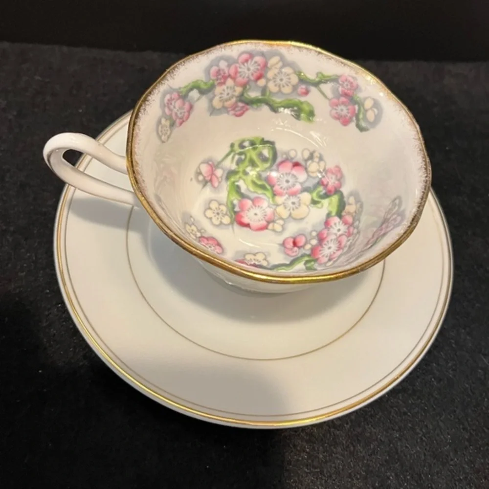 Royal Albert Pink & Yellow Floral Teacup with coordinating Royale Aurum Saucer